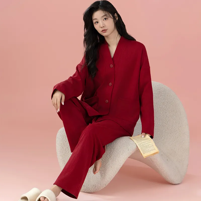 Floating Light Islands Pajama Set Women's Gift Box Set Red-6