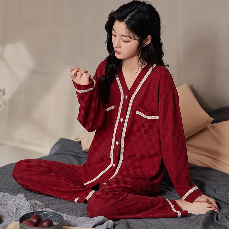 Floating Light Islands Pajama Set Women's Gift Box Set Red-4