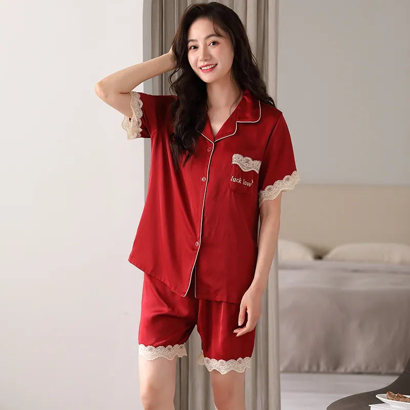 Floating Light Islands Pajama Set Women's Gift Box Set Red-4