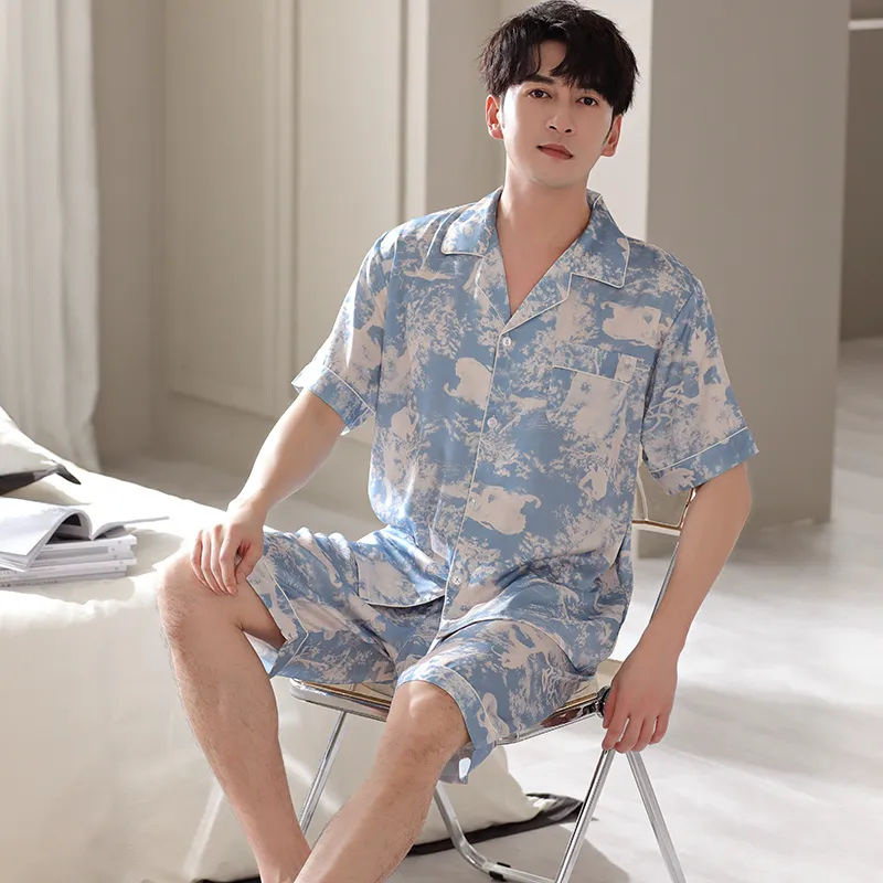 Floating Light Islands Pajama Set Men's Light Blue-3