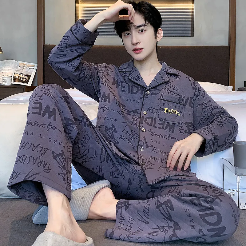 Floating Light Islands Pajama Set Men's Shopping Bag Included Blue-5