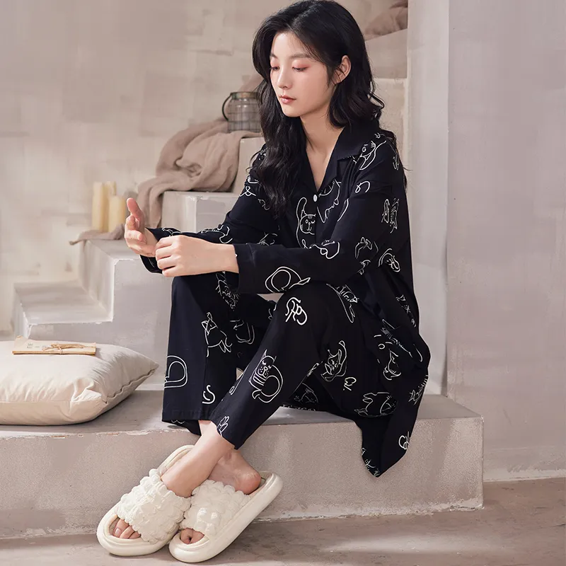 Floating Light Islands Pajama Set Women's Gift Box Set Black-3