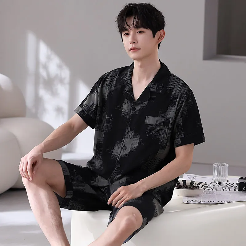 Floating Light Islands Pajama Set Men's Gift Box Set Black-2