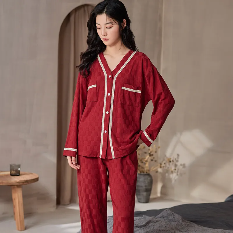 Floating Light Islands Pajama Set Women's Gift Box Set Red-7