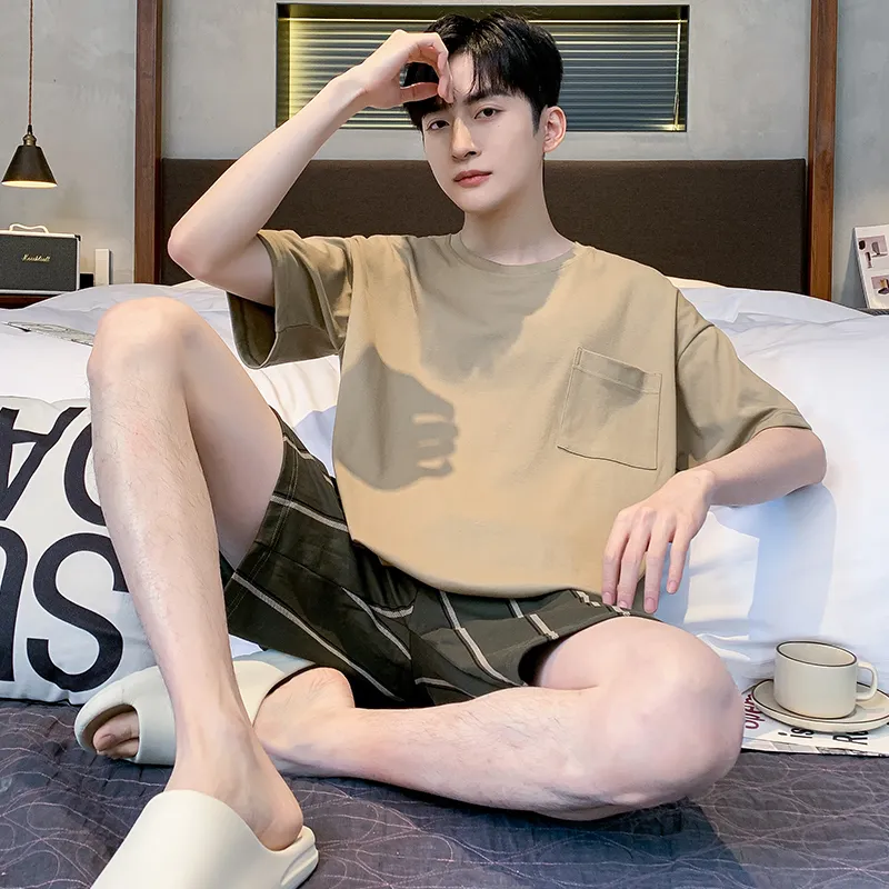 Floating Light Islands Pajama Set Men's Gift Box Set Khaki-7