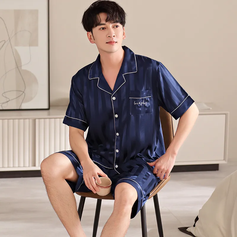 Floating Light Islands Pajama Set Men's Gift Box Set Navy Blue-3