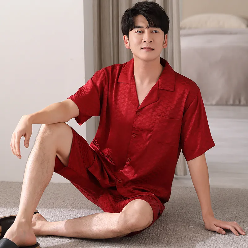 Floating Light Islands Pajama Set Men's Gift Box Set Red-3