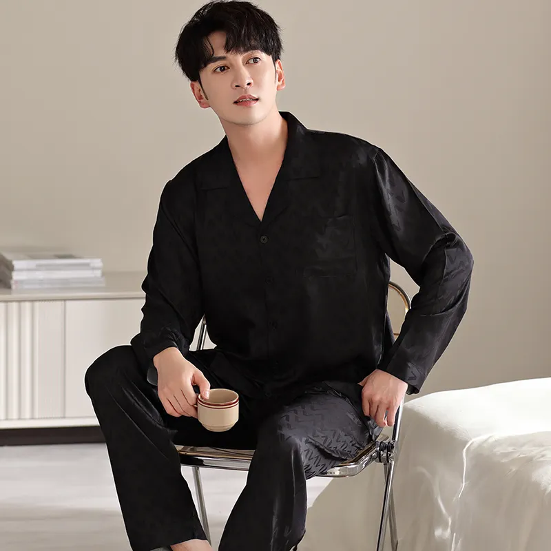 Floating Light Islands Pajama Set Men's Gift Box Set Black-3