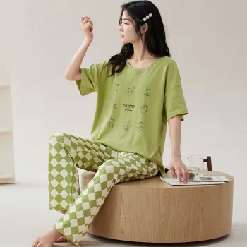 Floating Light Islands Pajama Set Women's Light Green