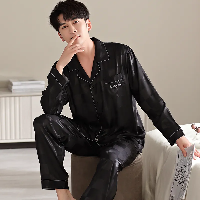 Floating Light Islands Pajama Set Men's Gift Box Set Black-5