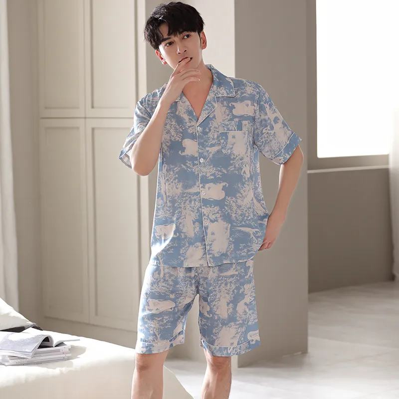 Floating Light Islands Pajama Set Men's Light Blue-4
