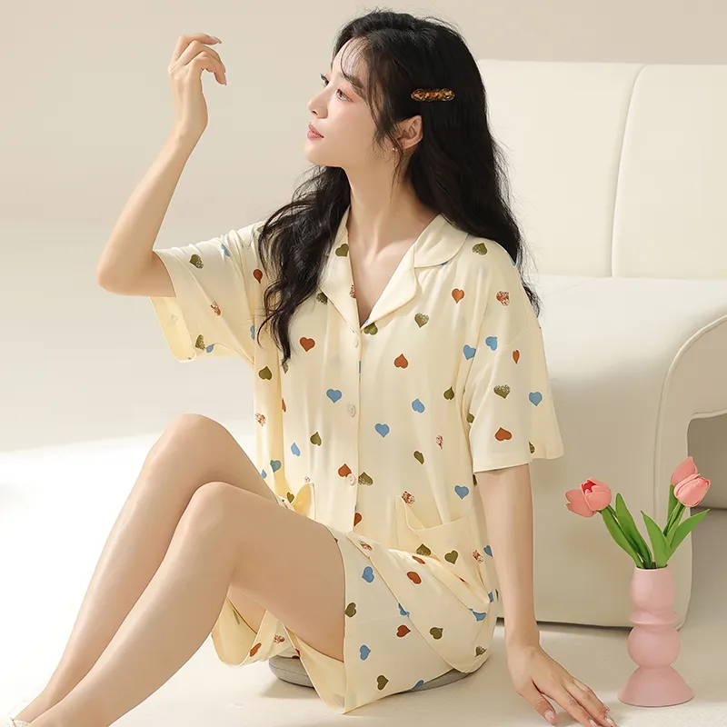 Floating Light Islands Pajama Set Women's Box Light Apricot-4