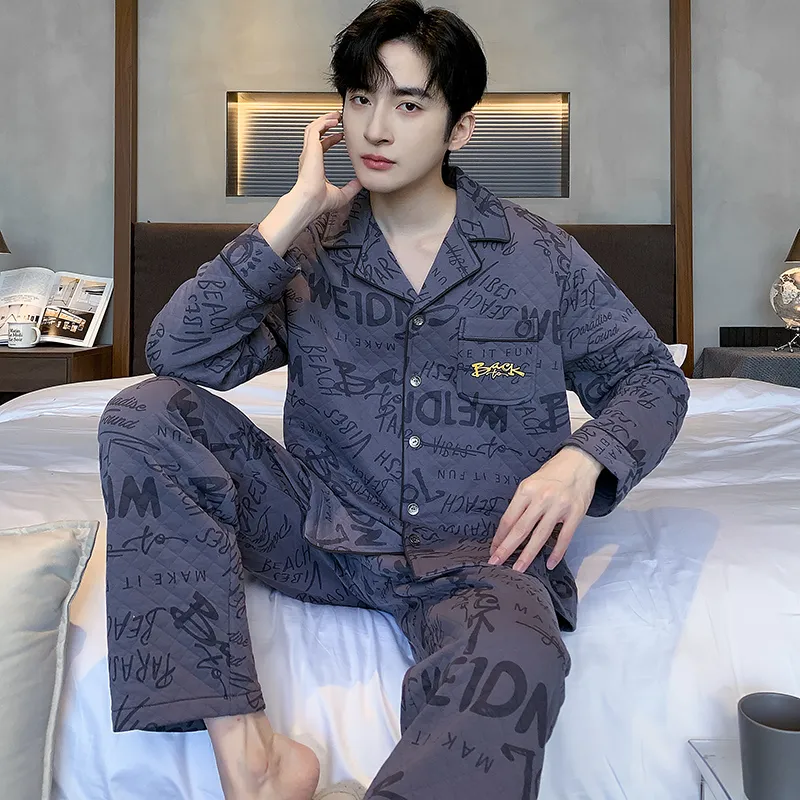 Floating Light Islands Pajama Set Men's Shopping Bag Included Blue-4
