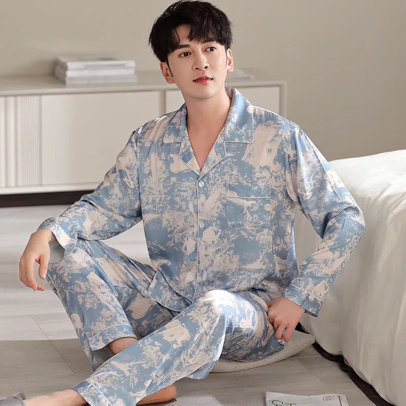 Floating Light Islands Pajama Set Men's Gift Box Set Light Blue-2