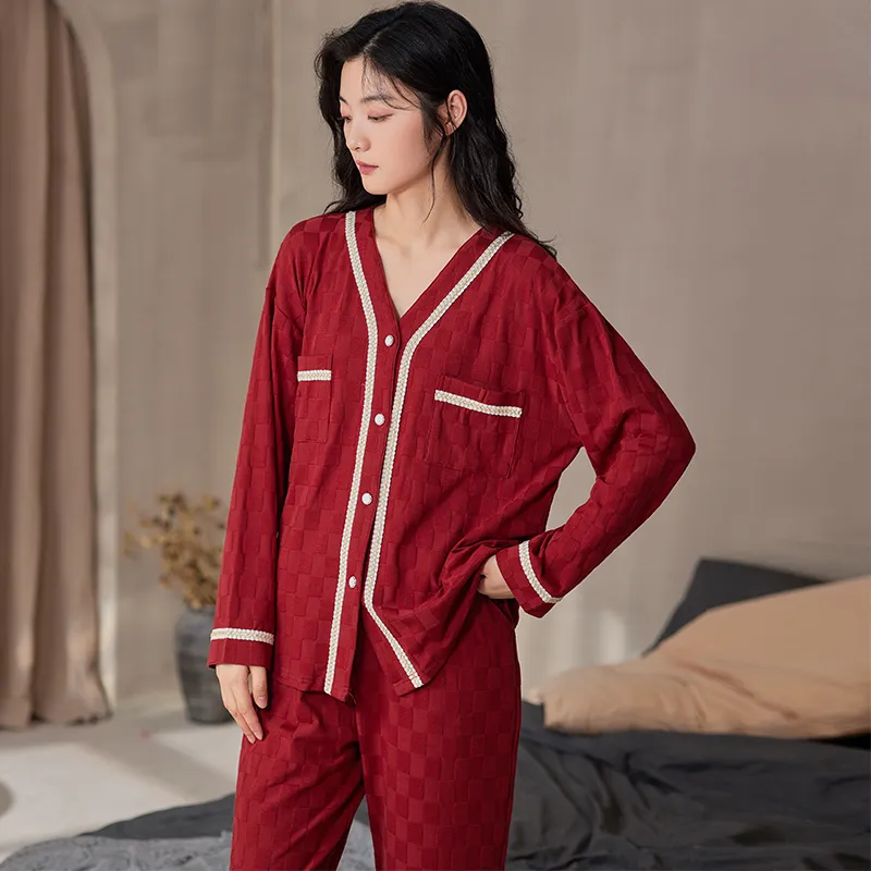 Floating Light Islands Pajama Set Women's Gift Box Set Red-6