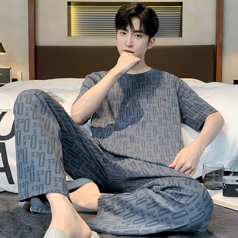 Floating Light Islands Pajama Set Men's Dark Blue-5