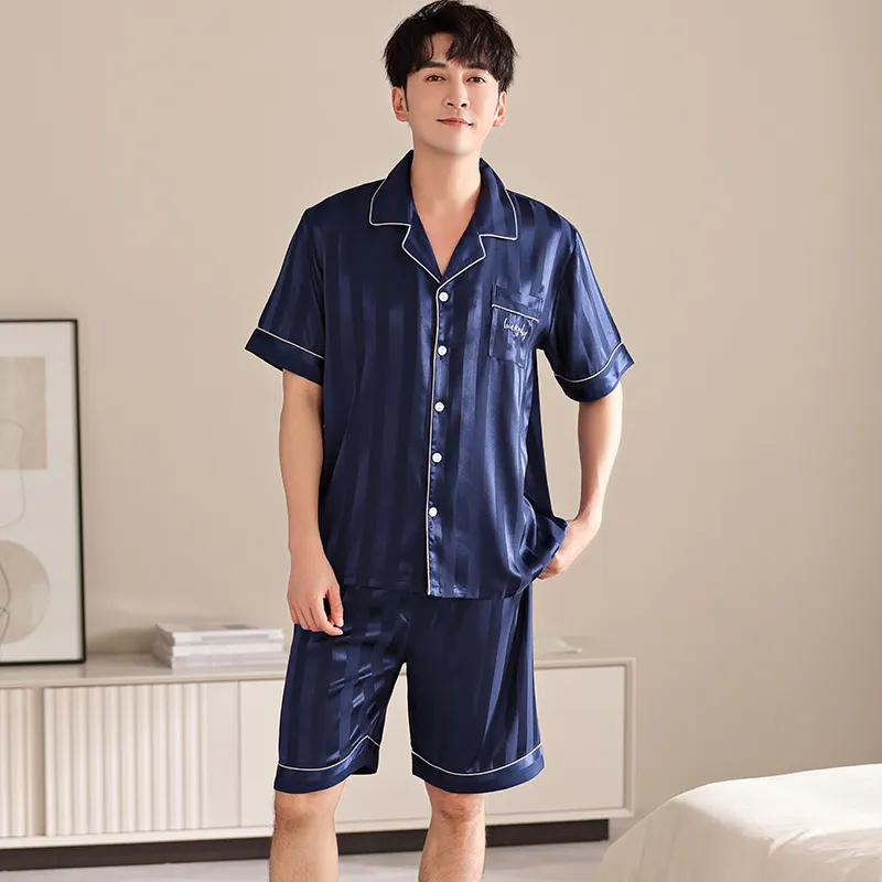 Floating Light Islands Pajama Set Men's Gift Box Set Navy Blue-1