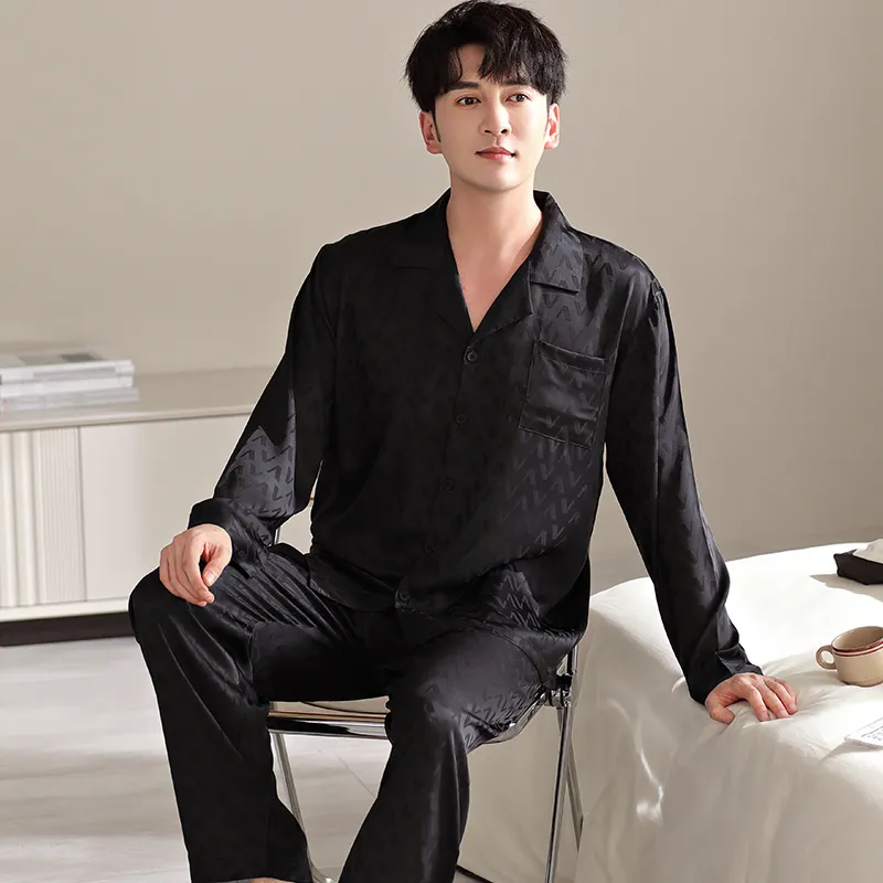 Floating Light Islands Pajama Set Men's Gift Box Set Black-4