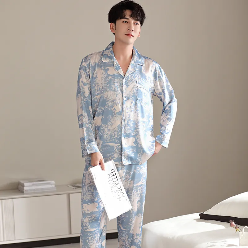 Floating Light Islands Pajama Set Men's Gift Box Set Light Blue-5
