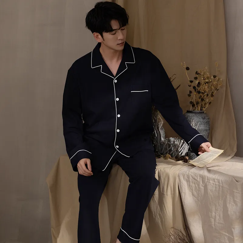 Floating Light Islands Pajama Set Men's Gift Box Set Navy Blue-1