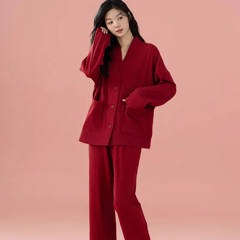 Floating Light Islands Pajama Set Women's Gift Box Set Red-5
