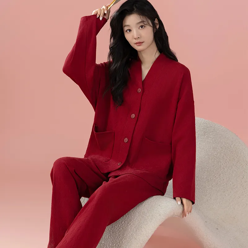 Floating Light Islands Pajama Set Women's Gift Box Set Red-1