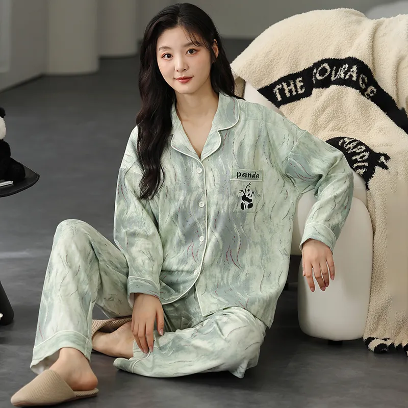 Floating Light Islands Pajama Set Women's Gift Box Set Green-3