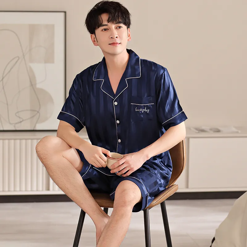 Floating Light Islands Pajama Set Men's Gift Box Set Navy Blue-5