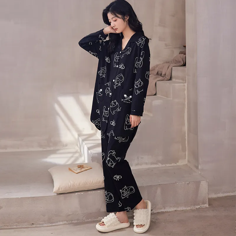 Floating Light Islands Pajama Set Women's Gift Box Set Black-7