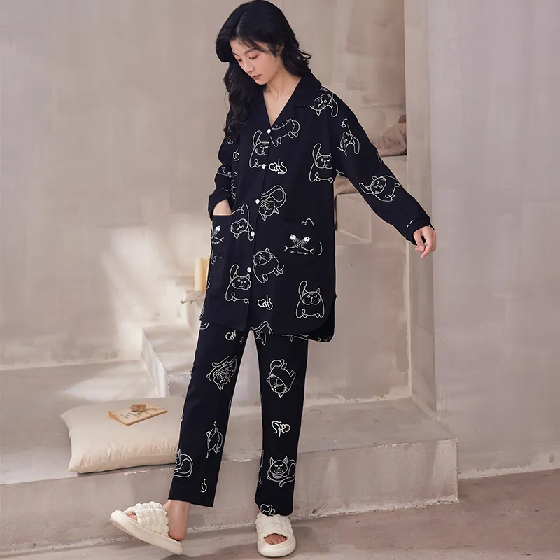 Floating Light Islands Pajama Set Women's Gift Box Set Black-6