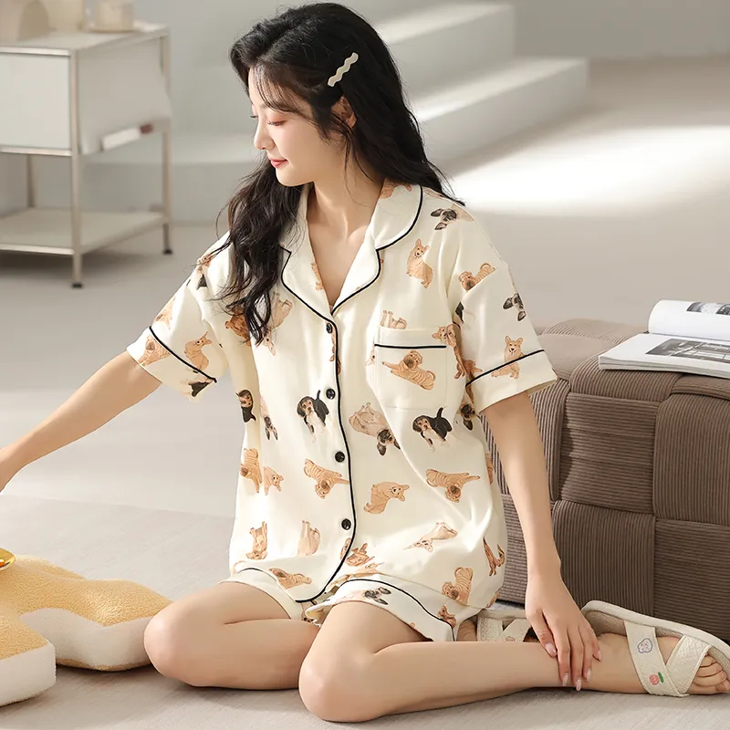 Floating Light Islands Pajama Set Women's Box Beige Apricot-6