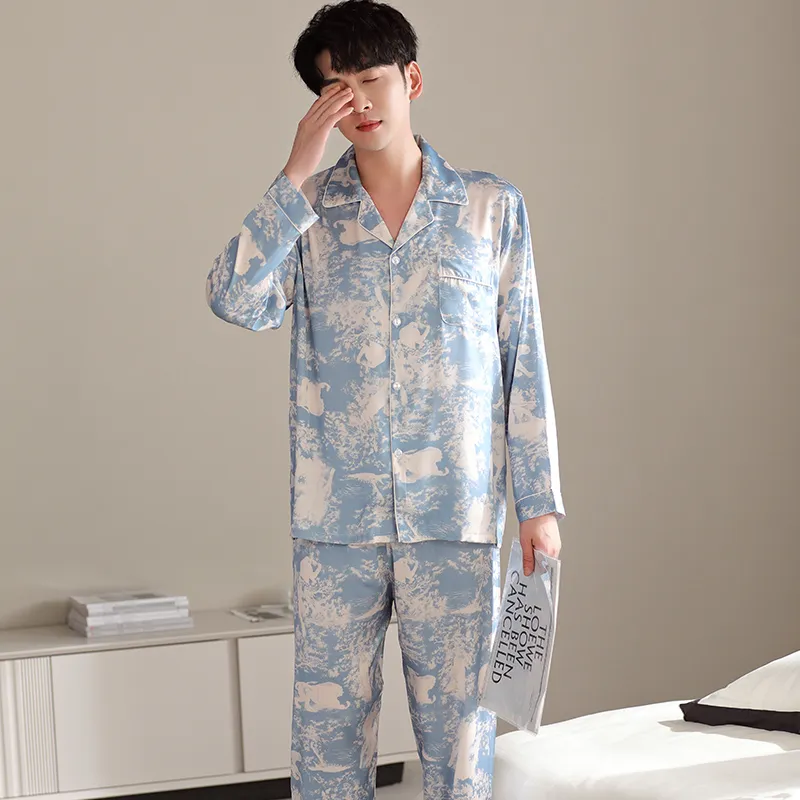 Floating Light Islands Pajama Set Men's Gift Box Set Light Blue-4