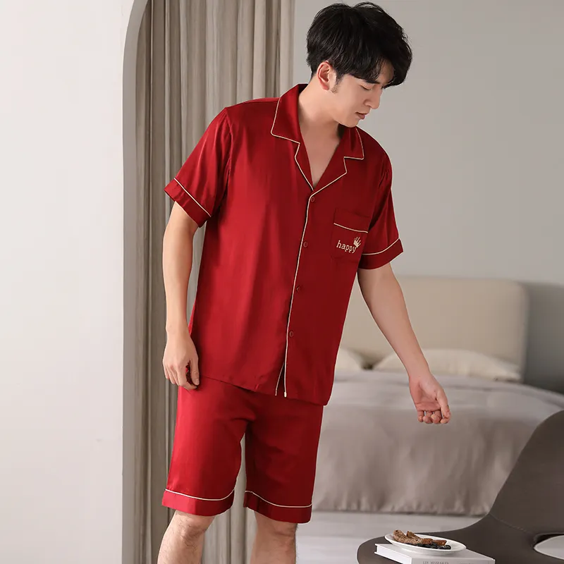 Floating Light Islands Pajama Set Men's Gift Box Set Red-5