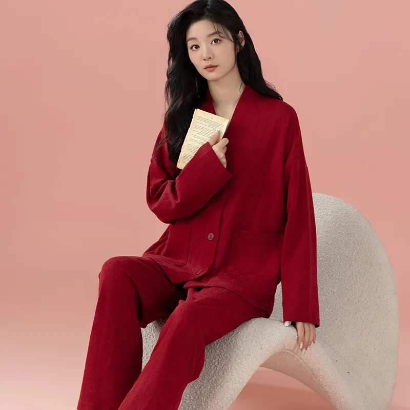 Floating Light Islands Pajama Set Women's Gift Box Set Red-3