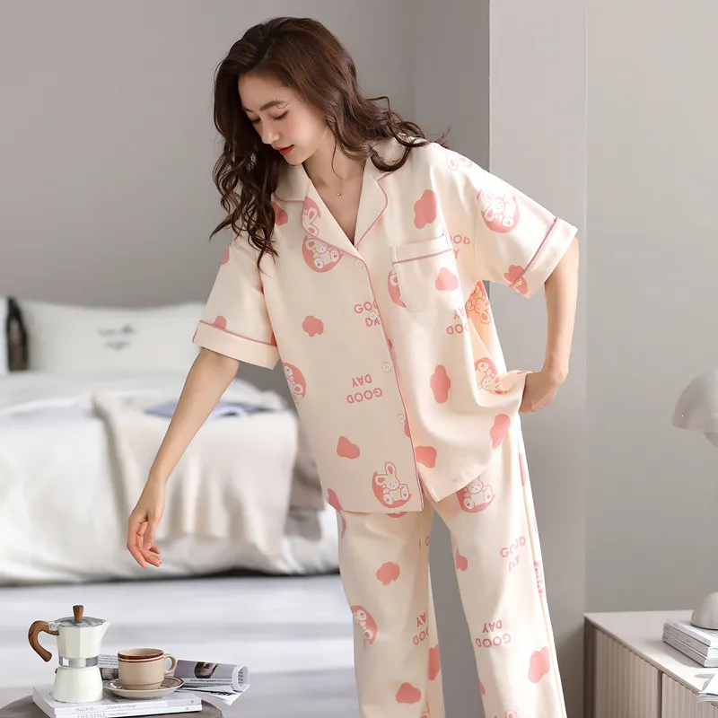 Floating Light Islands Pajama Set Women's Apricot Pink-7