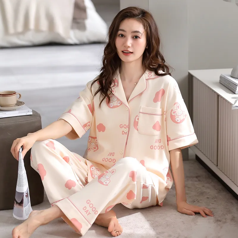 Floating Light Islands Pajama Set Women's Apricot Pink-4