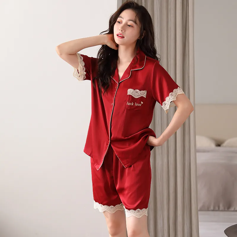 Floating Light Islands Pajama Set Women's Gift Box Set Red-5