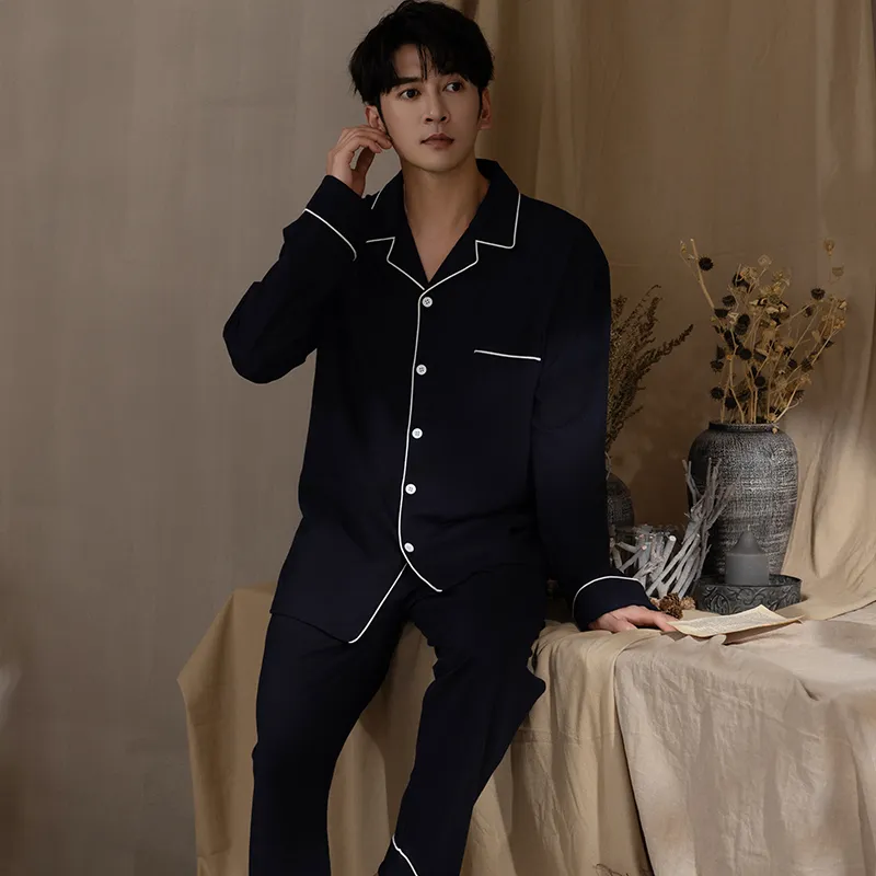 Floating Light Islands Pajama Set Men's Gift Box Set Navy Blue-2