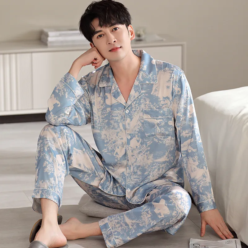 Floating Light Islands Pajama Set Men's Gift Box Set Light Blue-3