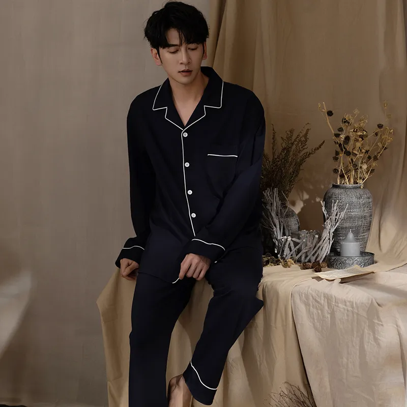 Floating Light Islands Pajama Set Men's Gift Box Set Navy Blue-5