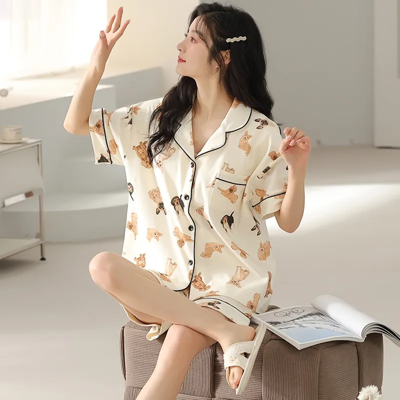 Floating Light Islands Pajama Set Women's Box Beige Apricot-1