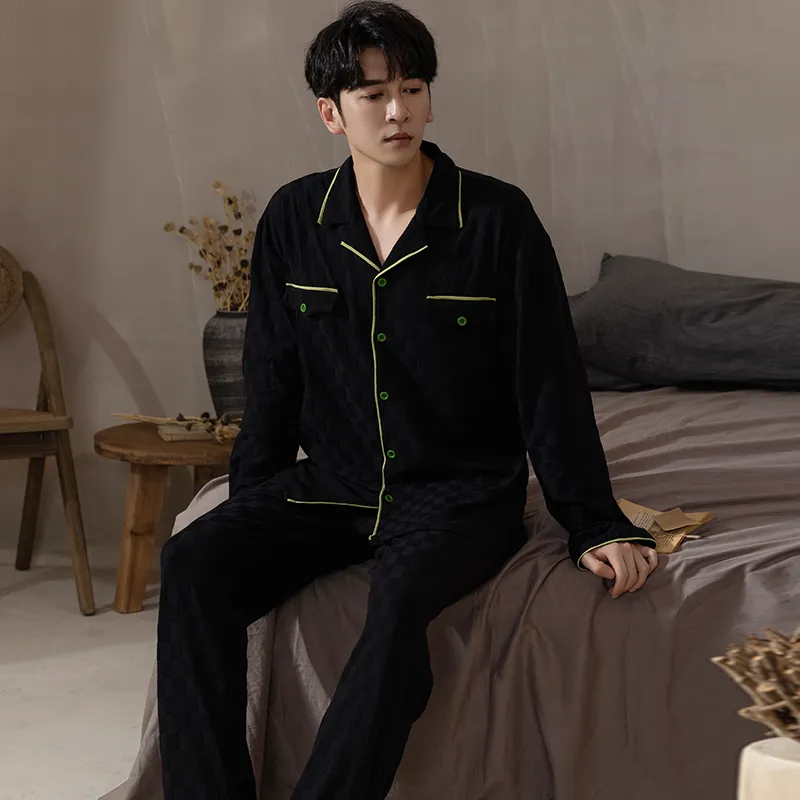 Floating Light Islands Pajama Set Men's Gift Box Set Black-6
