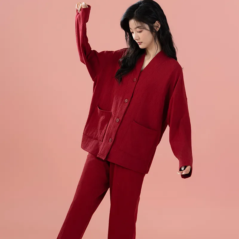 Floating Light Islands Pajama Set Women's Gift Box Set Red-4