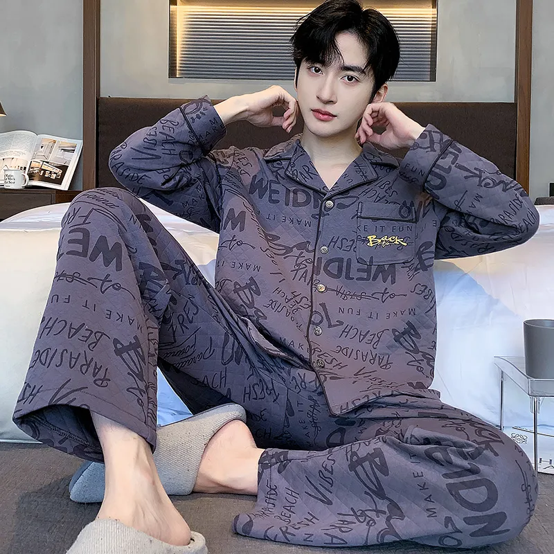 Floating Light Islands Pajama Set Men's Shopping Bag Included Blue-3