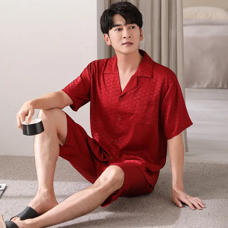 Floating Light Islands Pajama Set Men's Gift Box Set Red-2