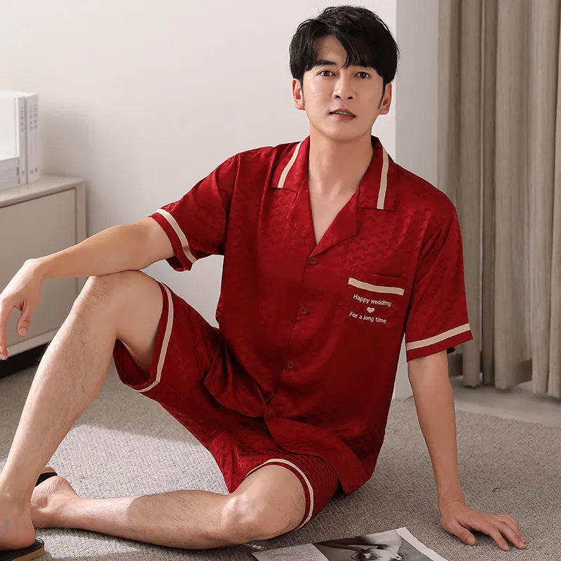 Floating Light Islands Pajama Set Men's Gift Box Set Red-2