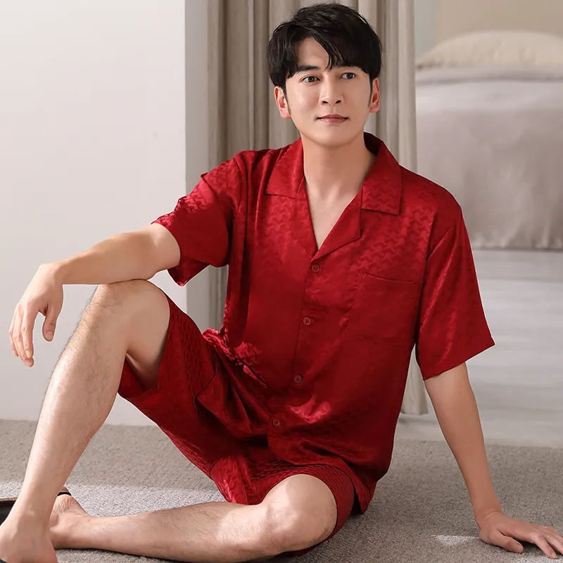 Floating Light Islands Pajama Set Men's Gift Box Set Red-4