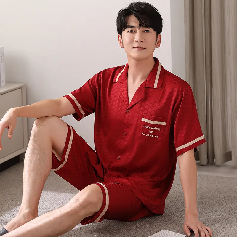 Floating Light Islands Pajama Set Men's Gift Box Set Red-3