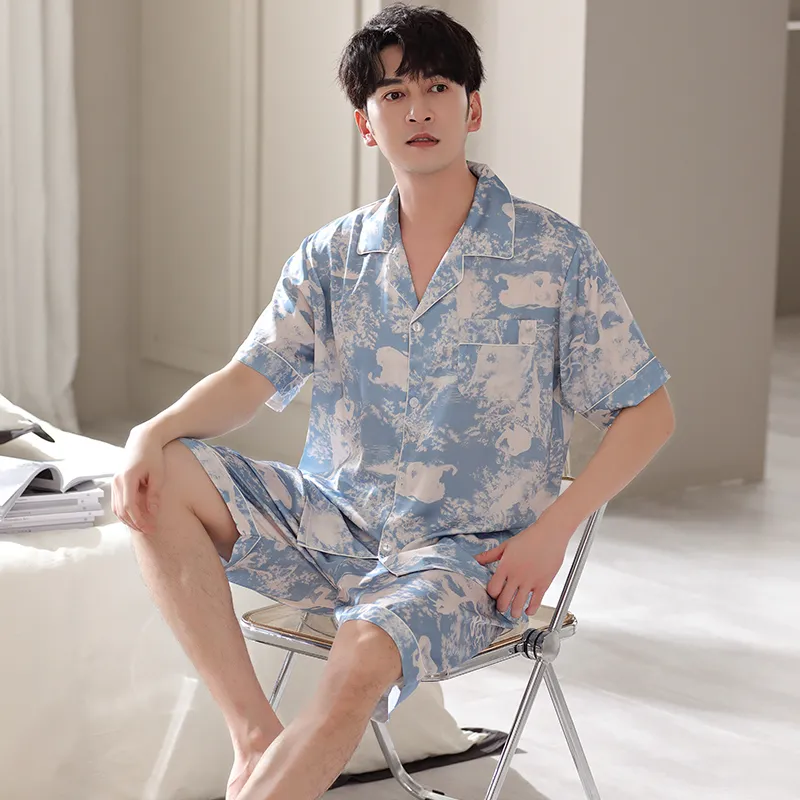 Floating Light Islands Pajama Set Men's Light Blue-2