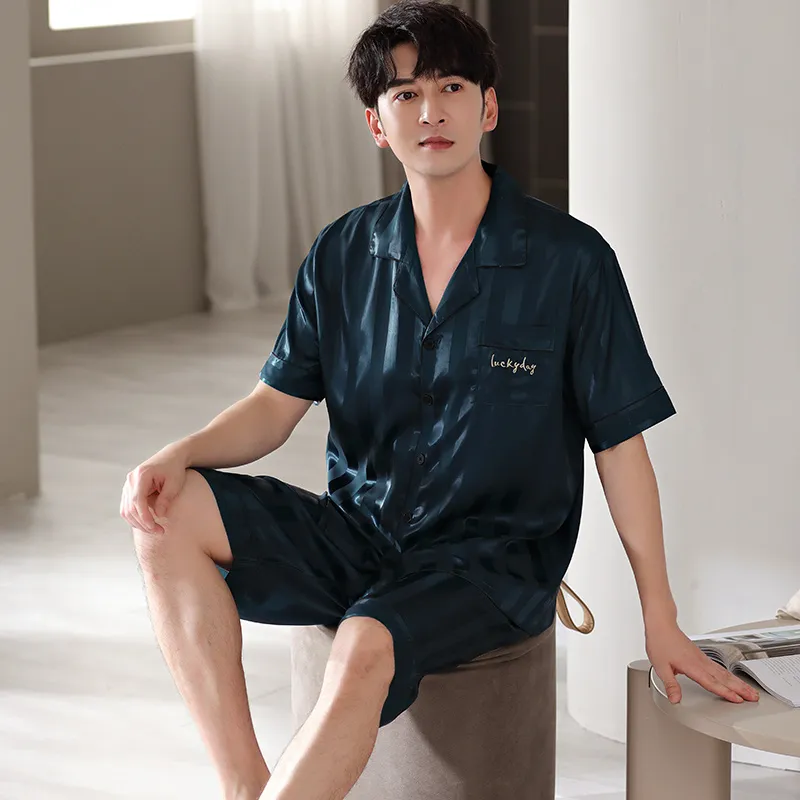 Floating Light Islands Pajama Set Men's Gift Box Set Peacock Blue-3